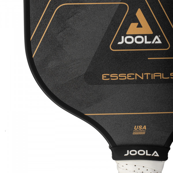 Lower front section of JOOLA Essentials Pickleball Paddle, showing branding details.
