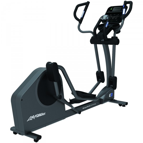 Right diagonal perspective of the Life Fitness E3 Elliptical Cross Trainer