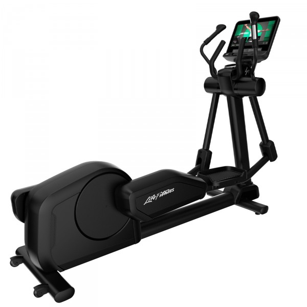 Perspective view of Life Fitness Integrity+ Cross Trainer with Discover SE4 Console 16" in Smooth Charcoal