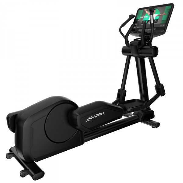 Perspective view of Life Fitness Integrity+ Cross Trainer with Discover SE4 Console 24" in Black Onyx