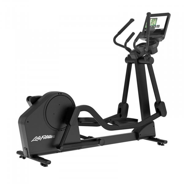 Rear right view of the Life Fitness Atmos Elliptical with SE4 16" Console
