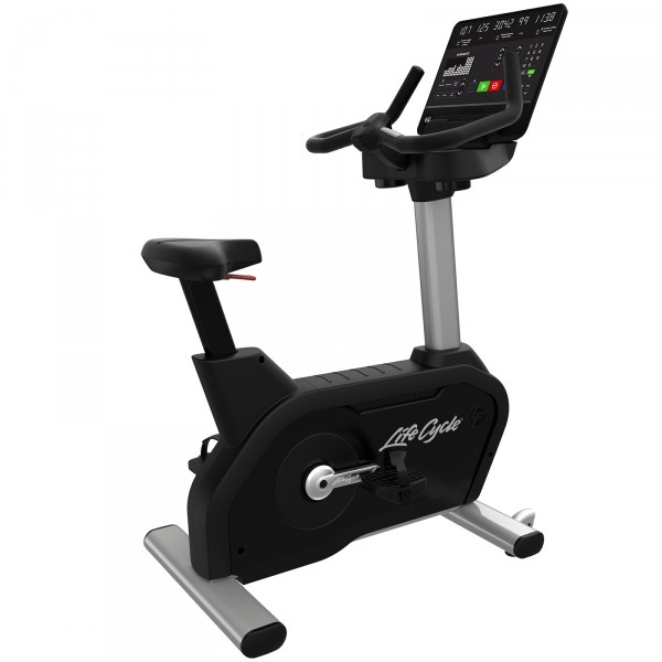 Rear view of Life Fitness Aspire Upright Bike in Arctic Silver