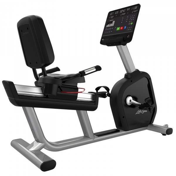 Rear view of Life Fitness Aspire Recumbent Bike in Arctic Silver