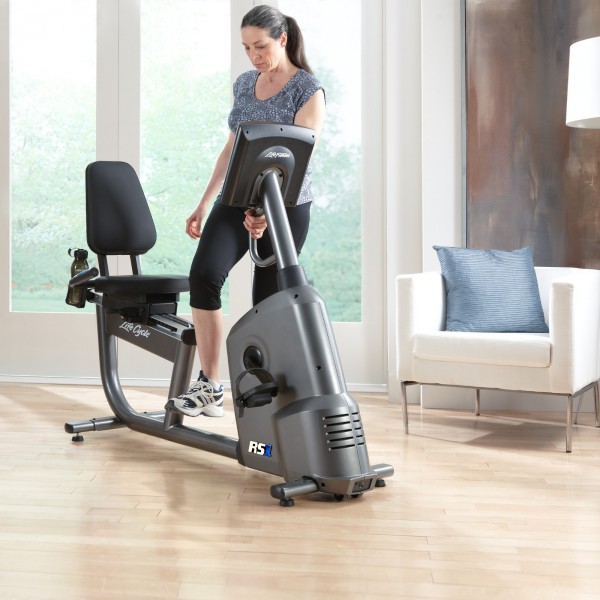 Life Fitness RS1 Step Through Recumbent Cycle Exercise Bike with Track Connect 2.0 Console - in use