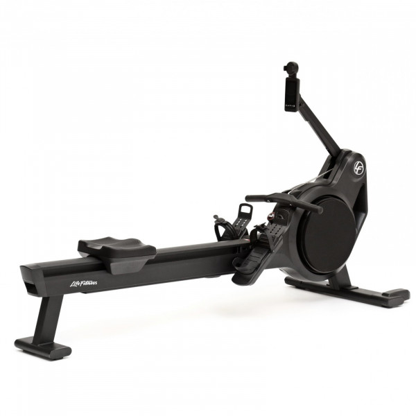 Side angle of the Life Fitness Heat Performance Row with console raised