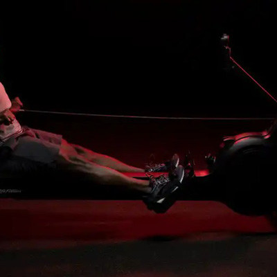 Close-up of a user rowing on the Life Fitness Heat Performance Row