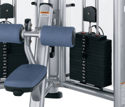 Close-up image of the Life CMPD C/Motion Pulldown weight stack