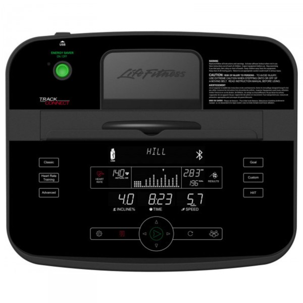 The Life Fitness T5 Treadmill with Track Connect 2.0 Console provides a spacious (153 x 56 cm) running surface for comfortable workouts.