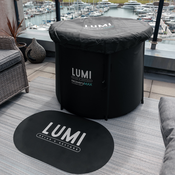 Lumi Recovery Pod Max Ice Bath in balcony