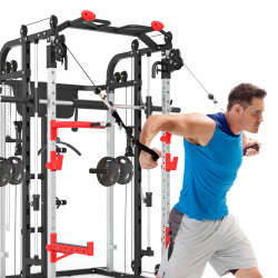 Image of the Marcy SM-4500 Smith Cage Power Rack - Model performing cable flies
