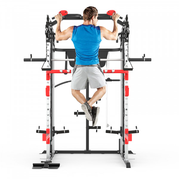 Image of the Marcy SM-4500 Smith Cage Power Rack - Model performing a pull up