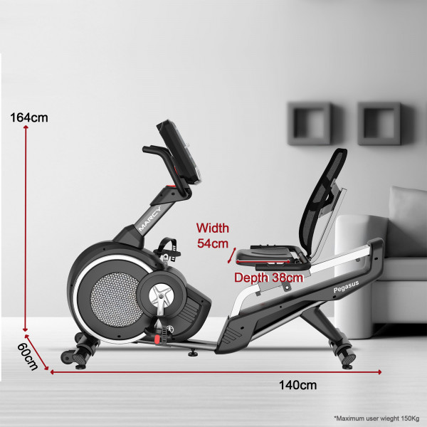 Marcy Pegasus Premium Home Recumbent Bike with dimensions