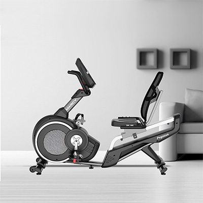 Marcy Pegasus Premium Home Recumbent Bike in a home workout setting  