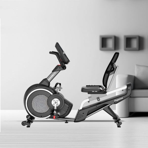 Marcy Pegasus Premium Home Recumbent Bike in a home workout setting
