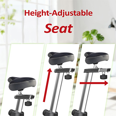 Adjustable seat on the Marcy Pursuit Premium Home Upright Bike with height and reach settings  