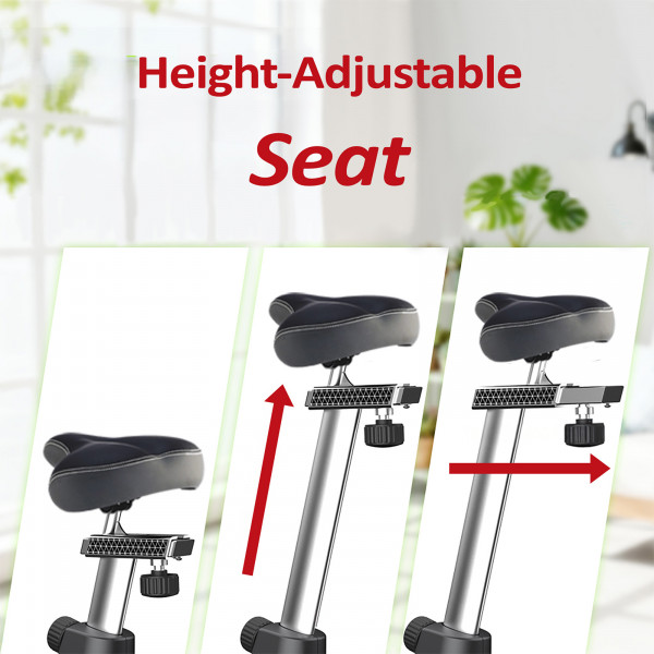 Adjustable seat on the Marcy Pursuit Premium Home Upright Bike with height and reach settings