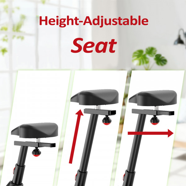 Height and horizontal seat adjustment on the Marcy Acceleron Electro Magnetic Exercise Bike