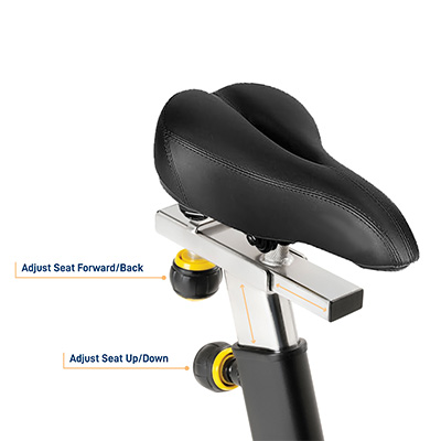 Adjustable bike seat with fore-aft and height adjustment on the Marcy 7038 Studio Bike