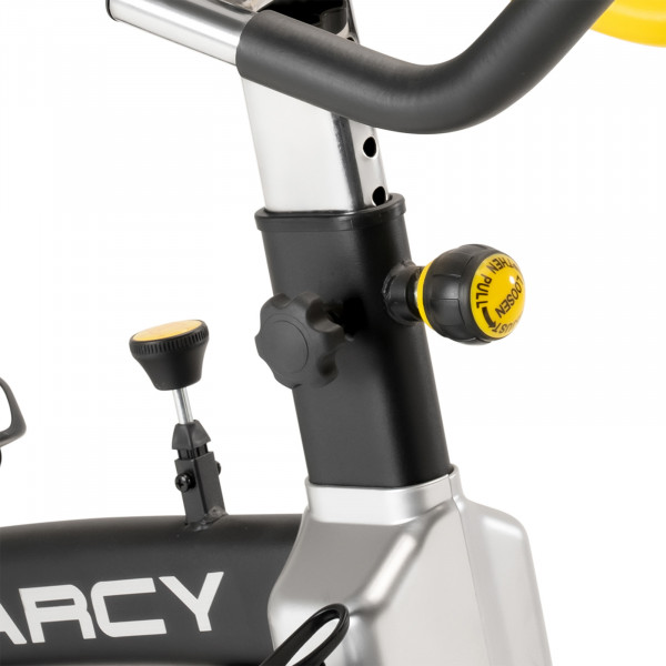 Handlebar height adjustment knob and stem on the Marcy 7038 Studio Bike
