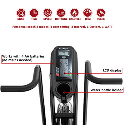 Marcy CardioBlast Premium Home Assault Bike console with LCD display, workout modes and bottle holder 