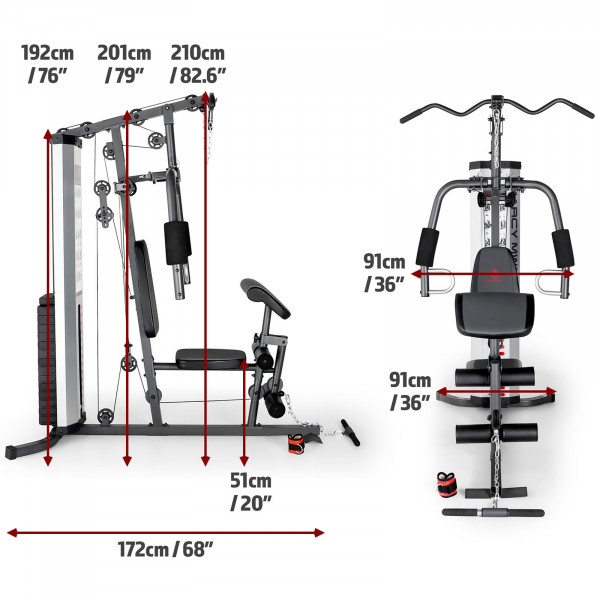 An infographic showing the dimensions of the Marcy HG3000