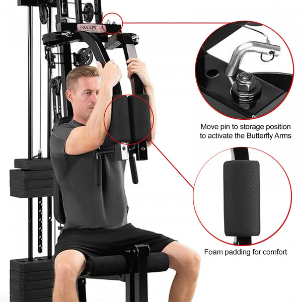 Image of a model using the butterfly arms of the Marcy MKM-81030 Home Gym