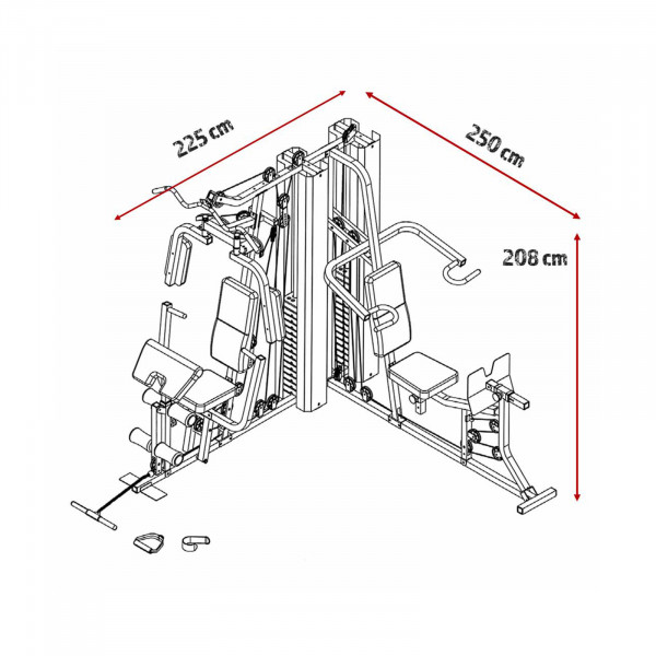 Marcy GS99 Corner Home Gym displaying dimensions.
