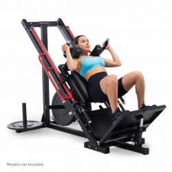 Image of the Marcy MWM0418 Home Leg Press & Hack Squat showing a model performing a hack squat.