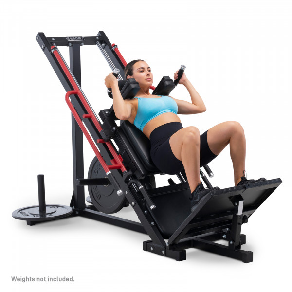 Image of the Marcy MWM0418 Home Leg Press & Hack Squat showing a model performing a hack squat.
