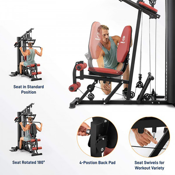 Infographic of the Marcy HG7000 Compact Leg Press Home Gym adjustments