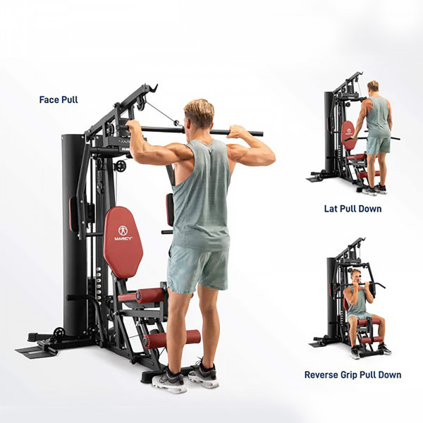 Infographic of the Marcy HG7000 Compact Leg Press Home Gym high pulley system