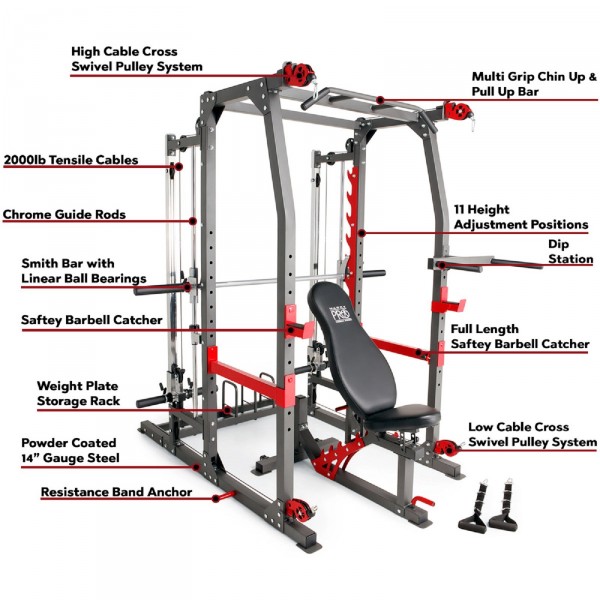 Detailed product features chart of the Marcy Pro SM-4903 Smith Machine.