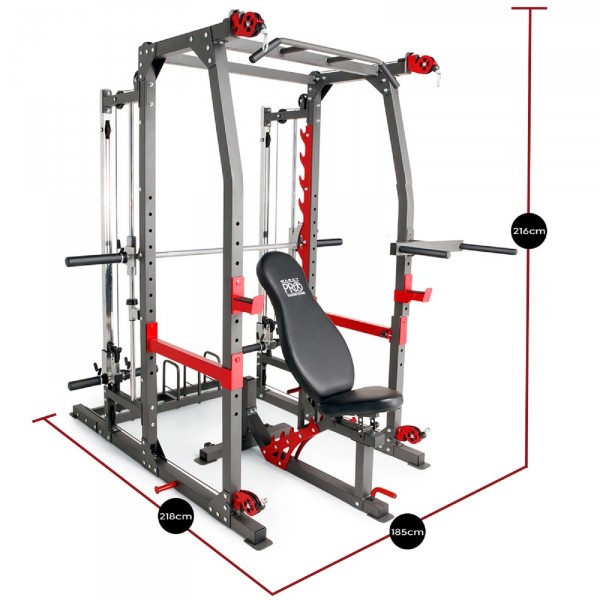 Illustrated product dimensions of the Marcy Pro SM-4903 Smith Machine.