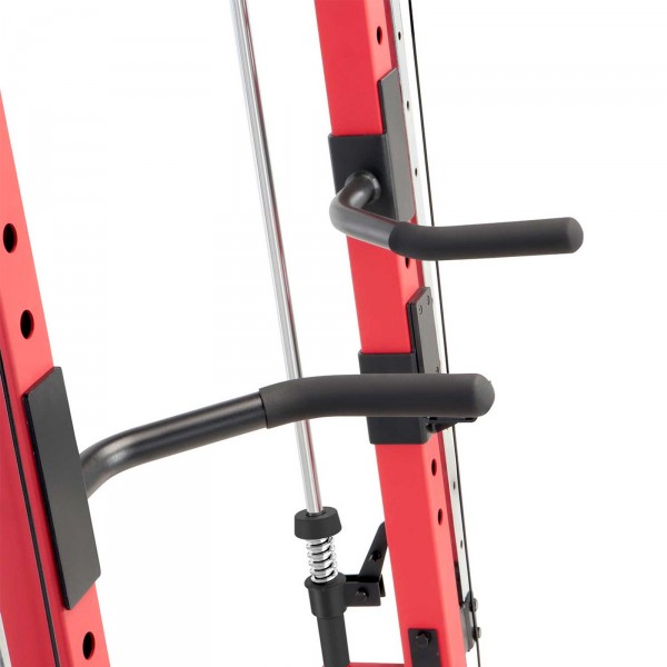 Close-up of the adjustable dip bars on the Marcy SM-4033 Smith Machine.