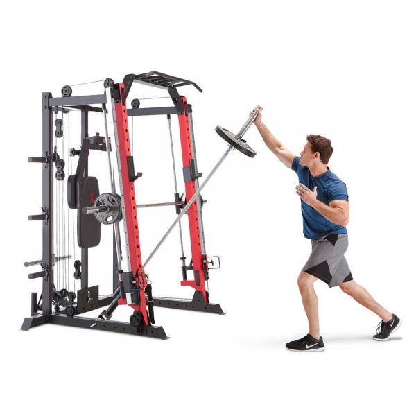 User performing landmine presses on the Marcy SM-4033 Smith Machine.