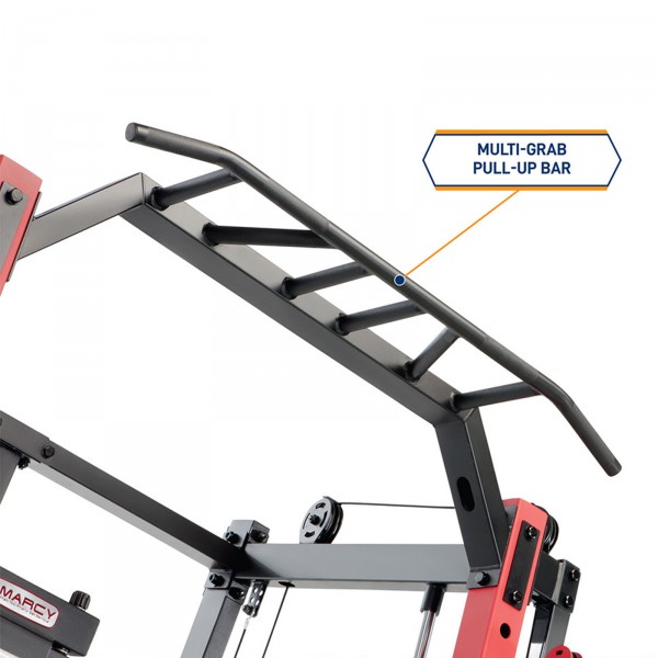 Detailed view of the multi-grip pull-up bar on the Marcy SM-4033 Smith Machine.