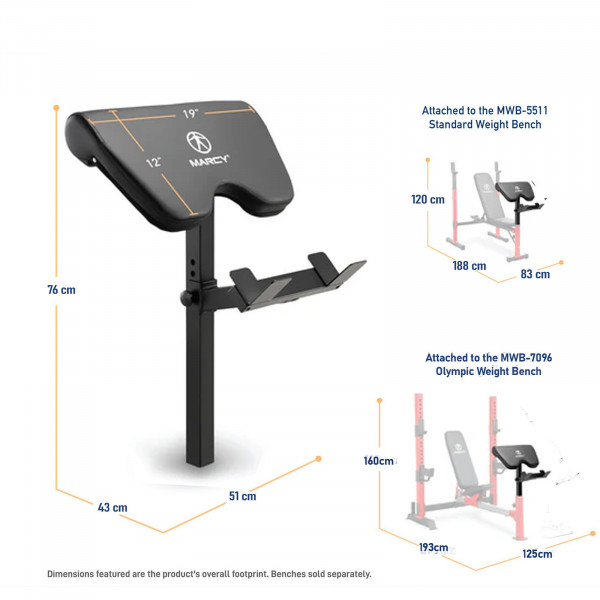 Image of the Marcy ACC-8215AC Preacher Curl Pad - Dimensions