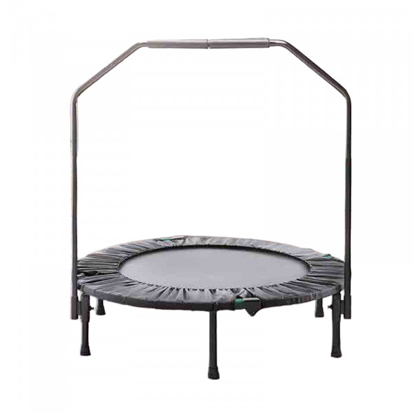 Front view of the Marcy Cardio Trampoline with handrail