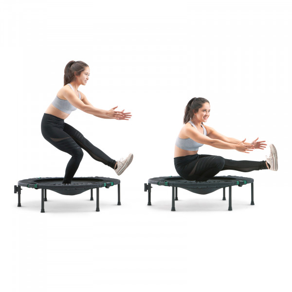 Pistol squat exercise shown on the Marcy Cardio Trampoline