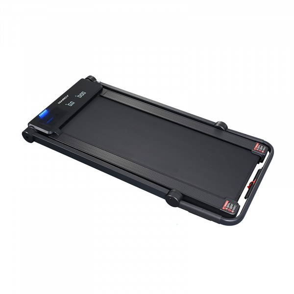 Top angled view of the Marcy Walk N Run Walking Pad Treadmill in folded position