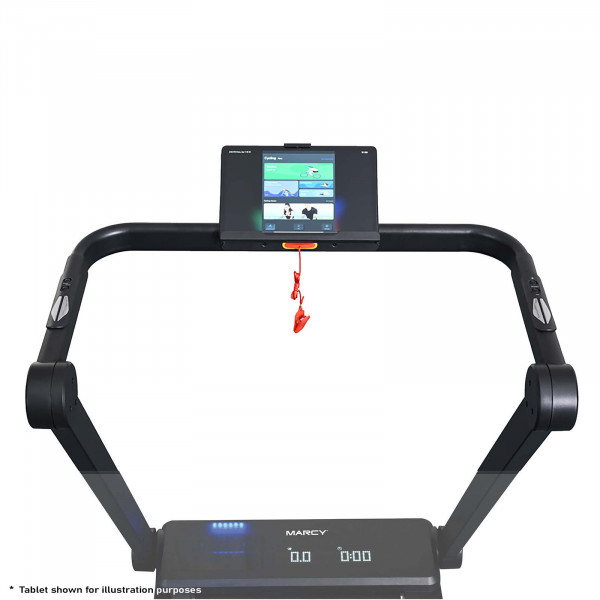 Top view of the Marcy Walk N Run Walking Pad Treadmill with tablet holder and tablet