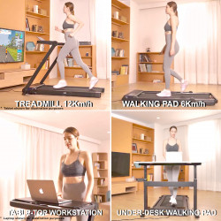 Usage modes of the Marcy Walk N Run Walking Pad Treadmill including treadmill, walking pad and workstation settings