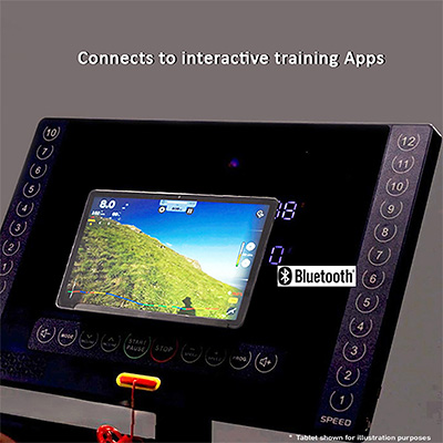 Close-up of training app connectivity on the Marcy Cross Country Power Fold Treadmill 