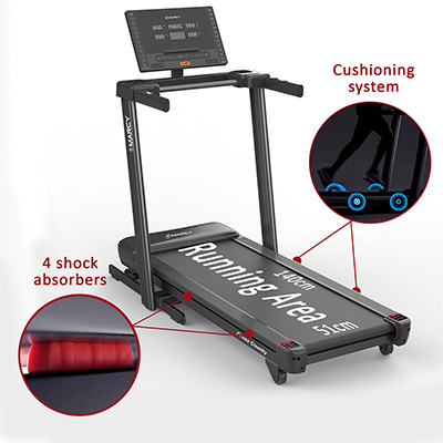 Cushioning system and shock absorbers on the Marcy Cross Country Power Fold Treadmill 