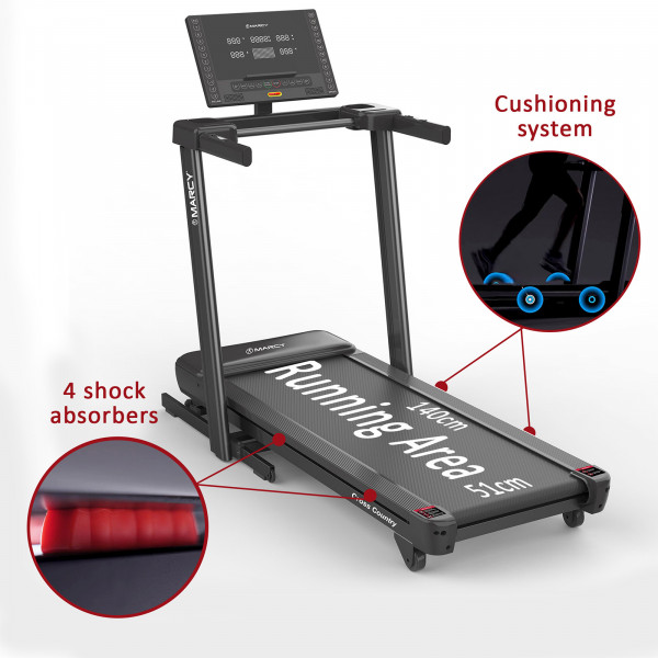 Cushioning system and shock absorbers on the Marcy Cross Country Power Fold Treadmill
