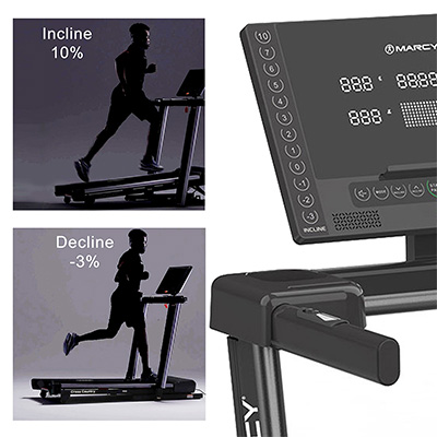Incline and decline quick keys on the Marcy Cross Country Power Fold Treadmill 