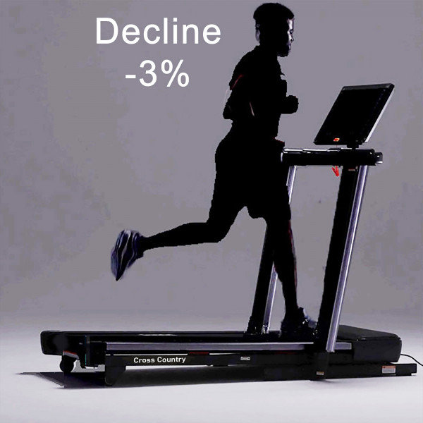 Model running on the Marcy Cross Country Power Fold Treadmill with decline setting