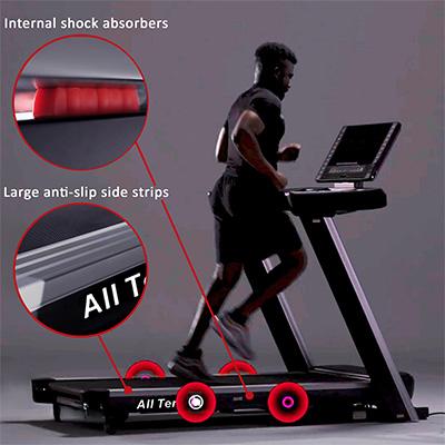 Deck features on the Marcy All Terrain Power Fold Treadmill 
