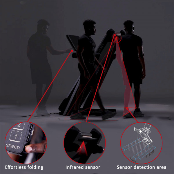Infrared sensor features on the Marcy All Terrain Power Fold Treadmill