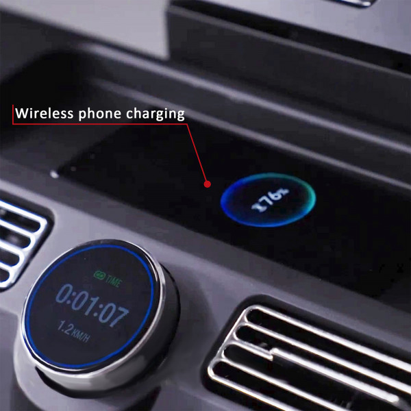 Close-up of wireless phone charging on the Marcy All Terrain Power Fold Treadmill